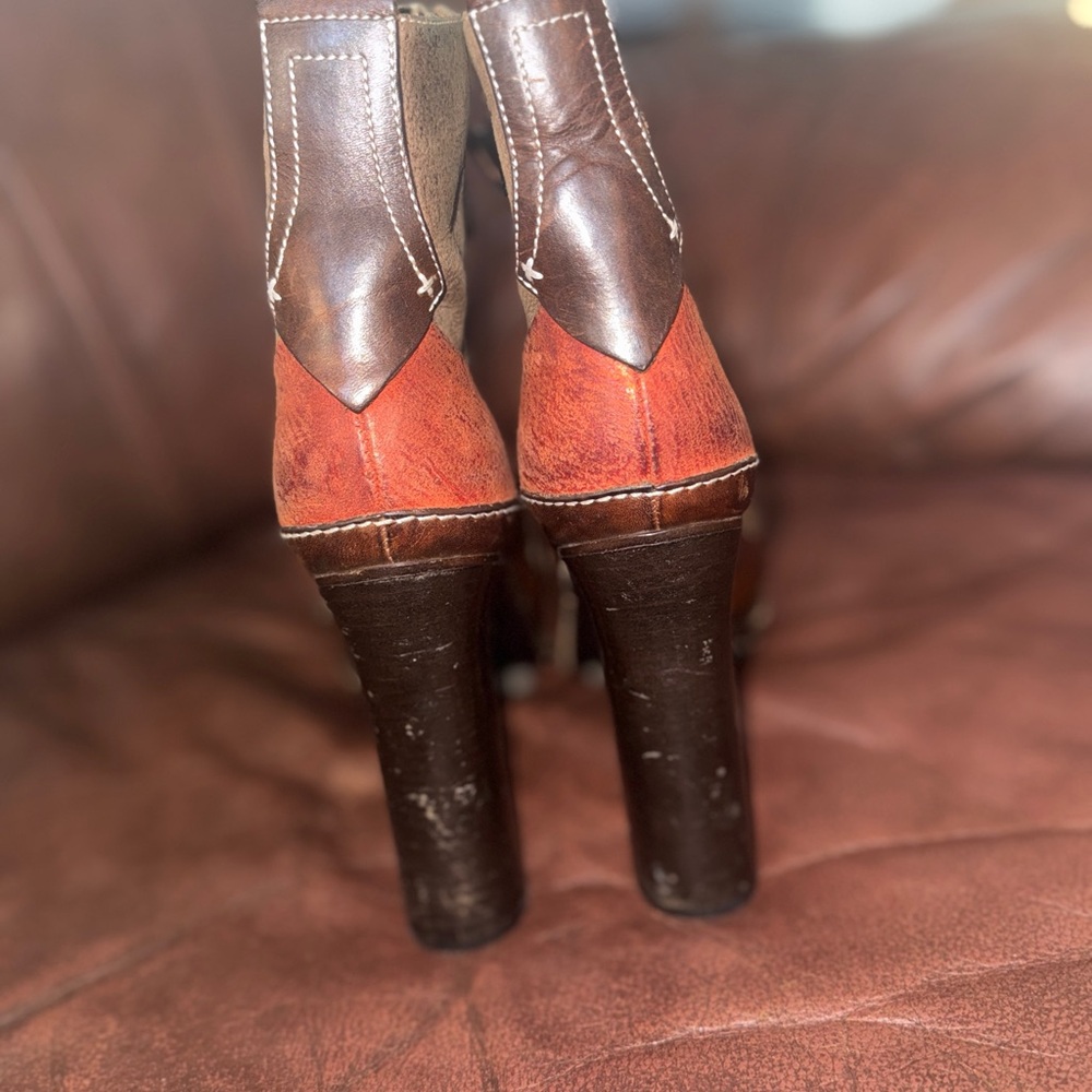 Rag & Bone Show Stopper Patchwork Brown and Red Heeled Boots - Picture 4 of 7